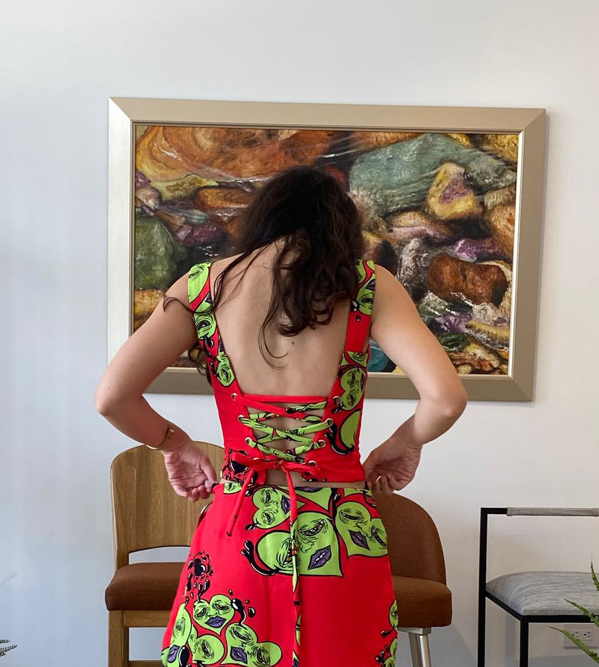 Corset mujer estampado Cosmo con ajuste de ojales en acero inoxidable